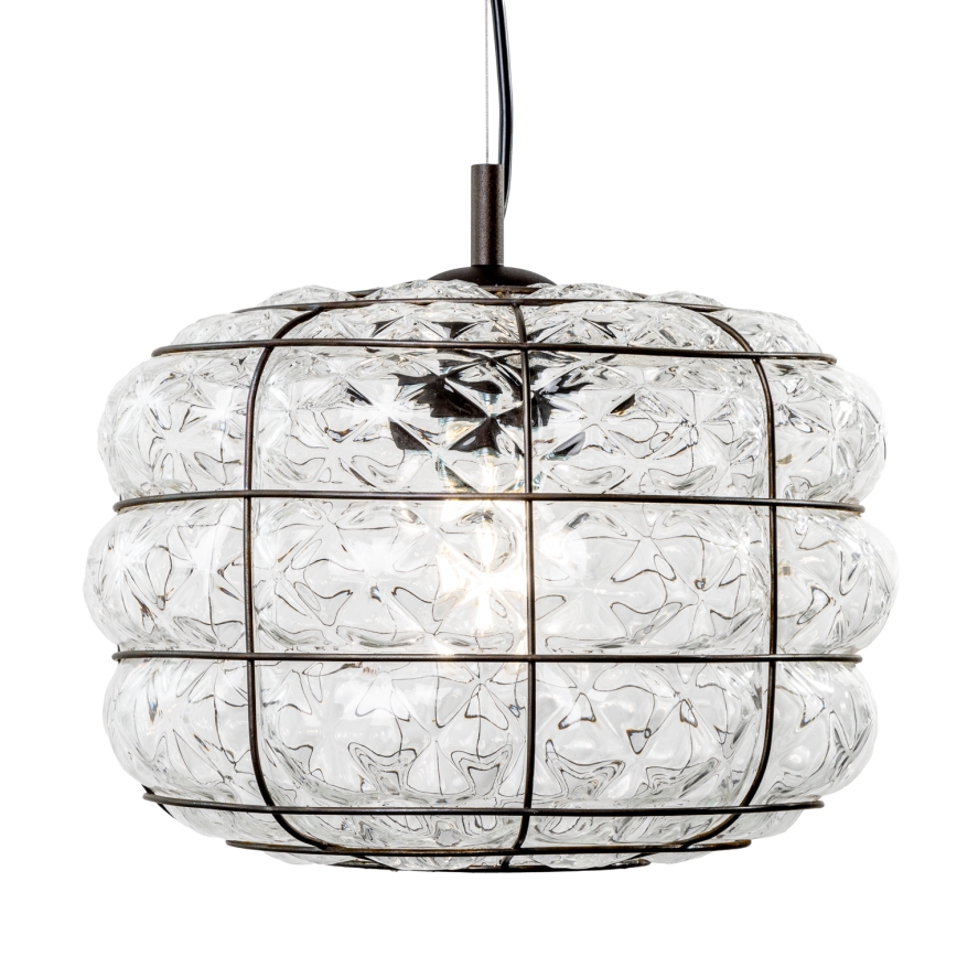 SIRU - Lámpara colgante TERRA 1xE27/60W/230V negro/transparente Vidrio veneciano