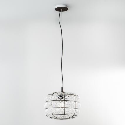 SIRU - Lámpara colgante TERRA 1xE27/60W/230V negro/transparente Vidrio veneciano