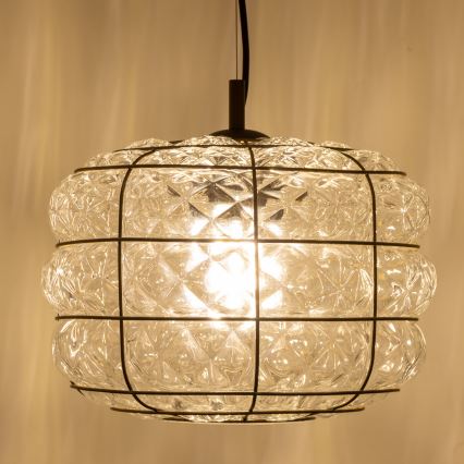 SIRU - Lámpara colgante TERRA 1xE27/60W/230V negro/transparente Vidrio veneciano