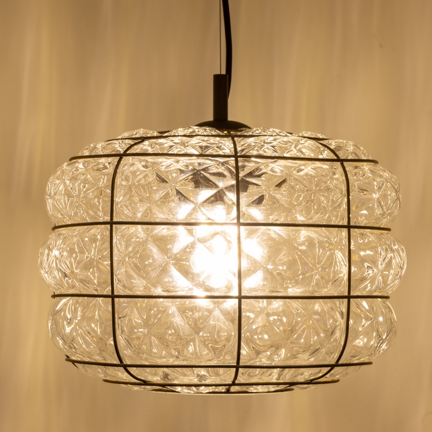 SIRU - Lámpara colgante TERRA 1xE27/60W/230V negro/transparente Vidrio veneciano