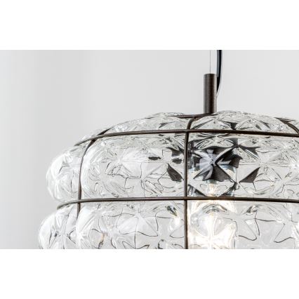 SIRU - Lámpara colgante TERRA 1xE27/60W/230V negro/transparente Vidrio veneciano