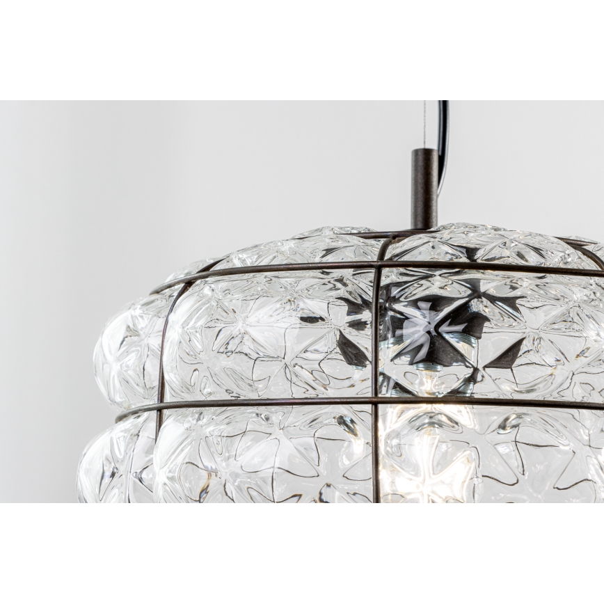 SIRU - Lámpara colgante TERRA 1xE27/60W/230V negro/transparente Vidrio veneciano