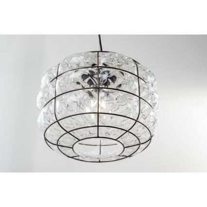 SIRU - Lámpara colgante TERRA 1xE27/60W/230V negro/transparente Vidrio veneciano
