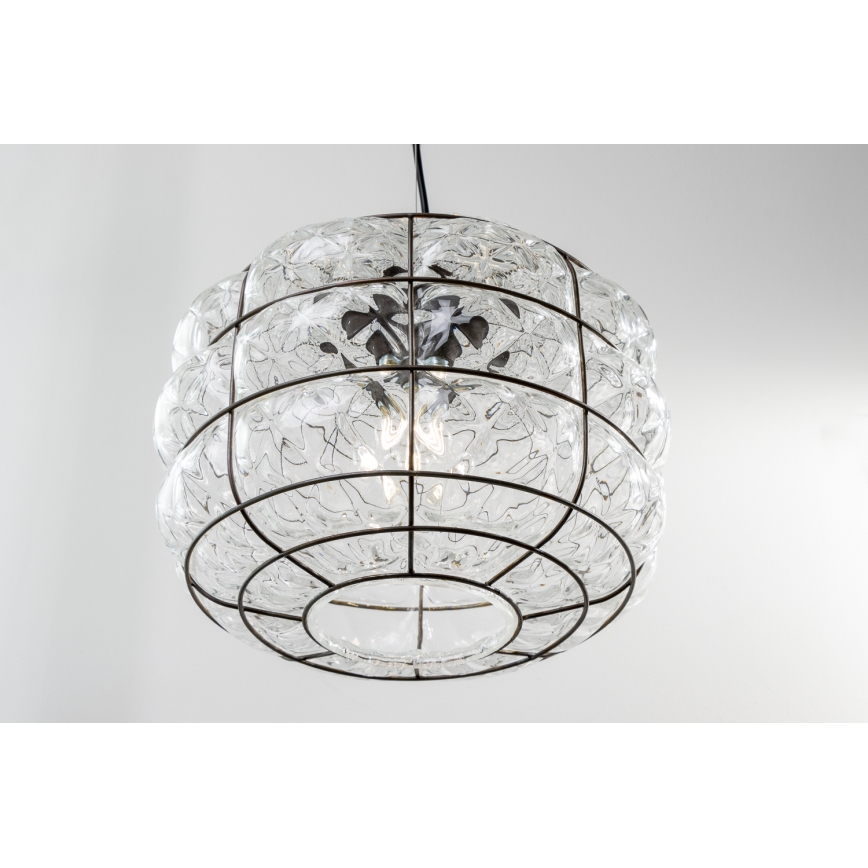 SIRU - Lámpara colgante TERRA 1xE27/60W/230V negro/transparente Vidrio veneciano