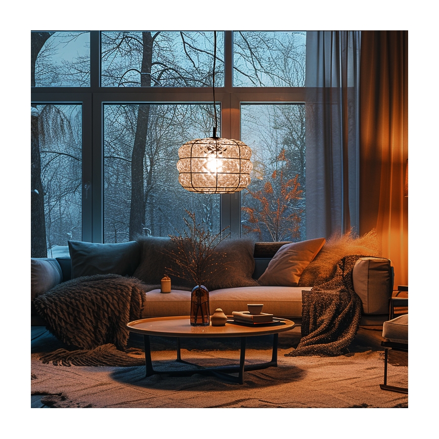 SIRU - Lámpara colgante TERRA 1xE27/60W/230V negro/transparente Vidrio veneciano