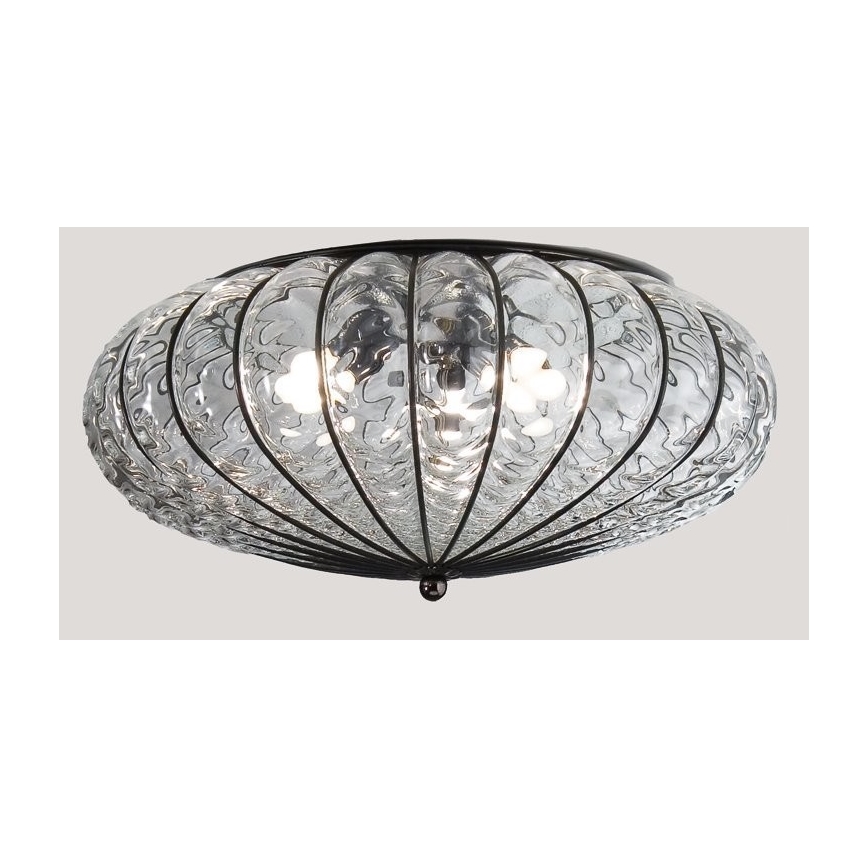 SIRU - Plafón ACCADEMIA 3xE27/60W/230V transparente/negro Vidrio veneciano