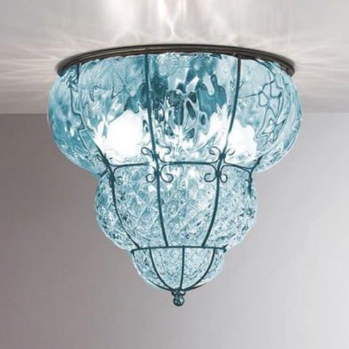 SIRU - Plafón CLASSIC 3xE14/40W/230V diá. 25 cm azul/negro Vidrio veneciano