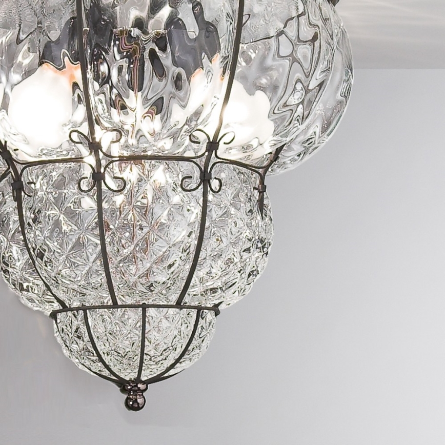 SIRU - Plafón CLASSIC 3xE14/40W/230V diá. 25 cm transparente/negro Vidrio veneciano