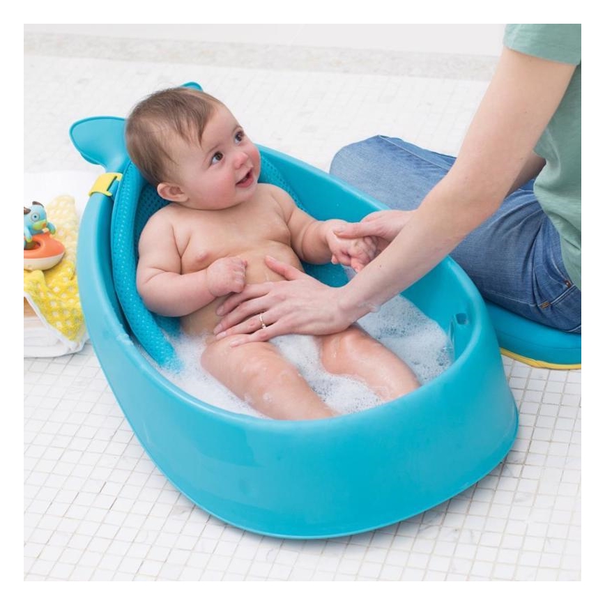 Skip Hop - Bañera para bebé con alfombrilla ergonómica MOBY 3 azul