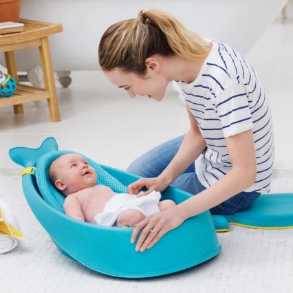 Skip Hop - Bañera para bebé con alfombrilla ergonómica MOBY 3 azul