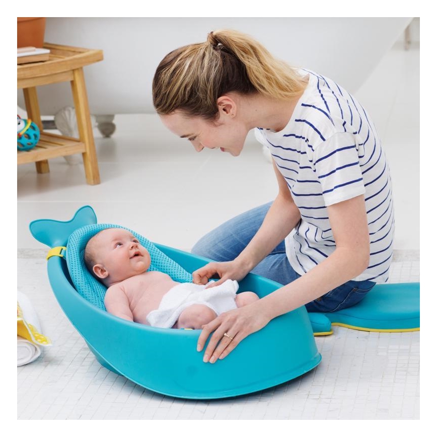 Skip Hop - Bañera para bebé con alfombrilla ergonómica MOBY 3 azul