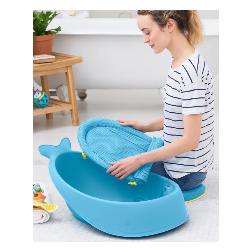 Skip Hop - Bañera para bebé con alfombrilla ergonómica MOBY 3 azul