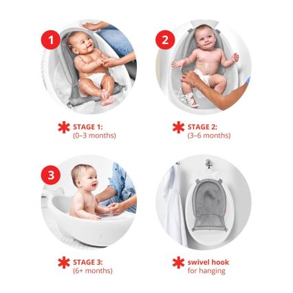 Skip Hop - Bañera para bebé con alfombrilla ergonómica MOBY 3 blanco