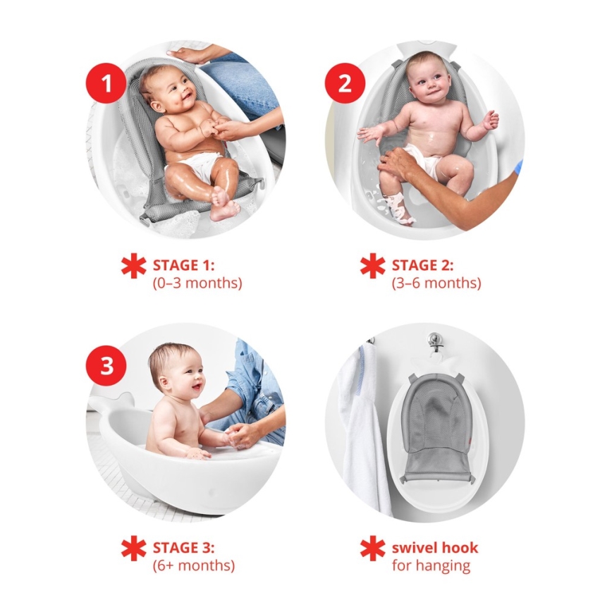 Skip Hop - Bañera para bebé con alfombrilla ergonómica MOBY 3 blanco