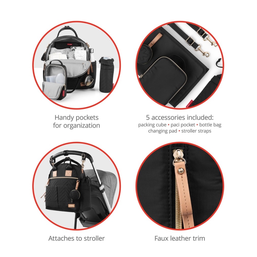 Skip Hop - Mochila de pañales para Bebé para cochecito 6en1 SUITE SET negro