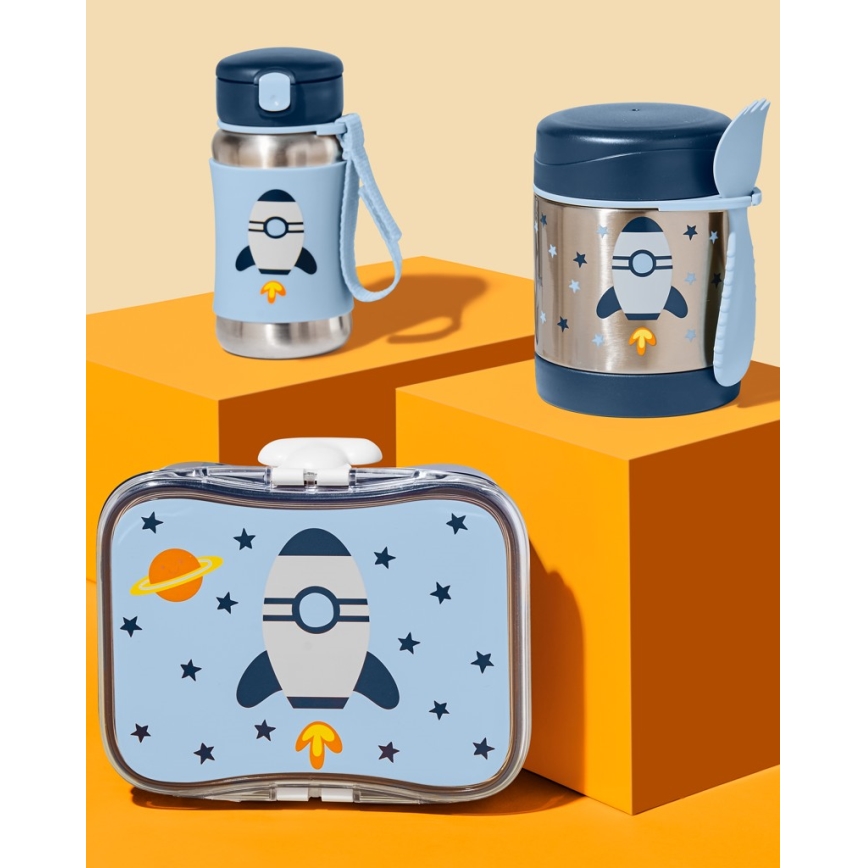 Skip Hop - Recipiente térmico para comida con cuchara/tenedor SPARK STYLE 325 ml cohete espacial