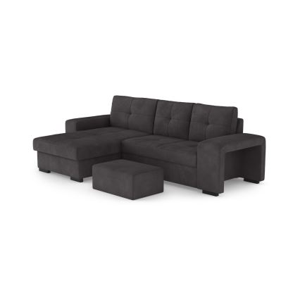 Sofá cama con almacenamiento y puf PALERMO, negro, orientación izquierda