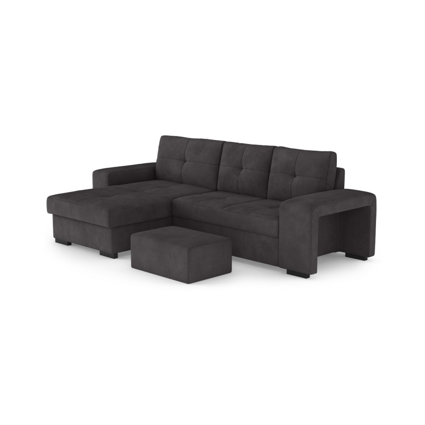 Sofá cama con almacenamiento y puf PALERMO, negro, orientación izquierda