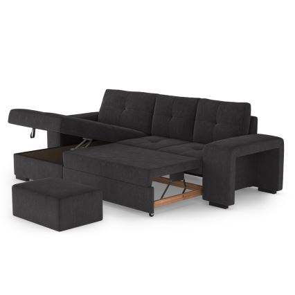 Sofá cama con almacenamiento y puf PALERMO, negro, orientación izquierda