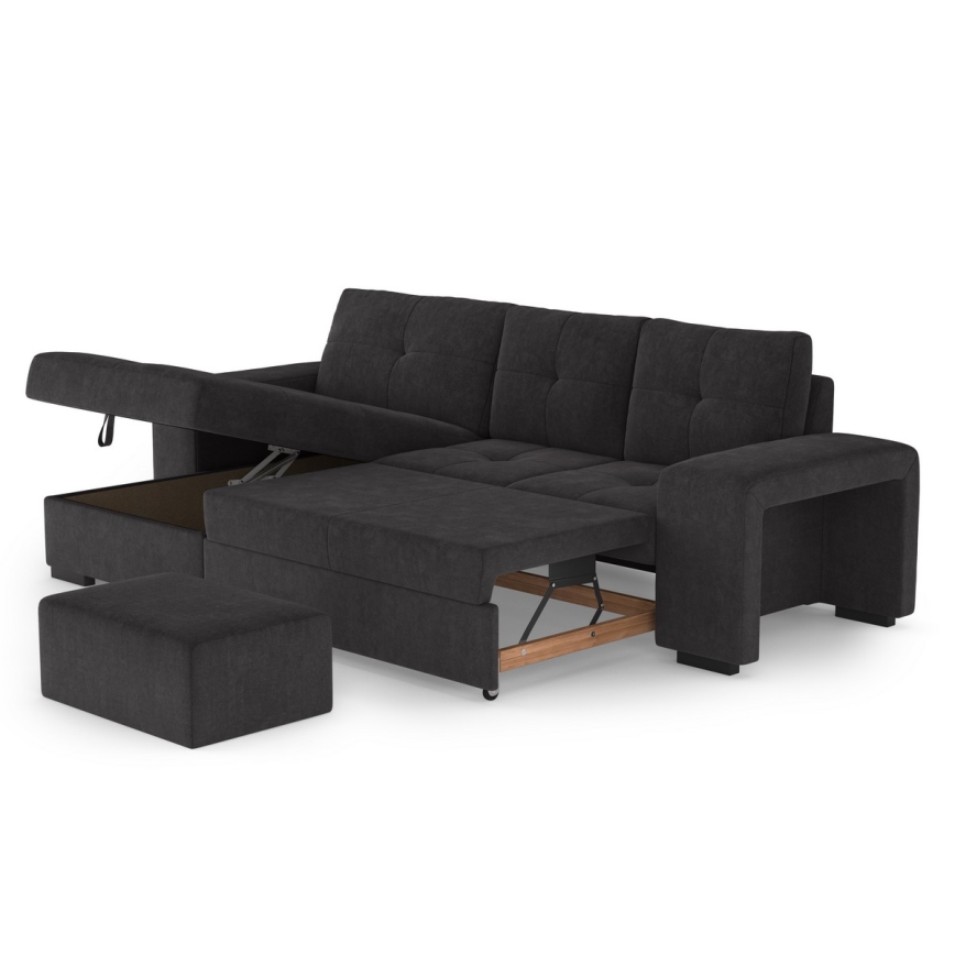 Sofá cama con almacenamiento y puf PALERMO, negro, orientación izquierda