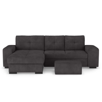 Sofá cama con almacenamiento y puf PALERMO, negro, orientación izquierda