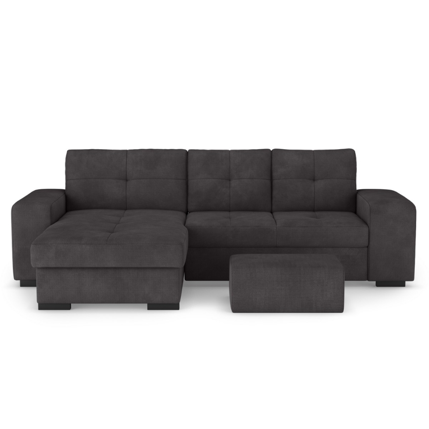 Sofá cama con almacenamiento y puf PALERMO, negro, orientación izquierda