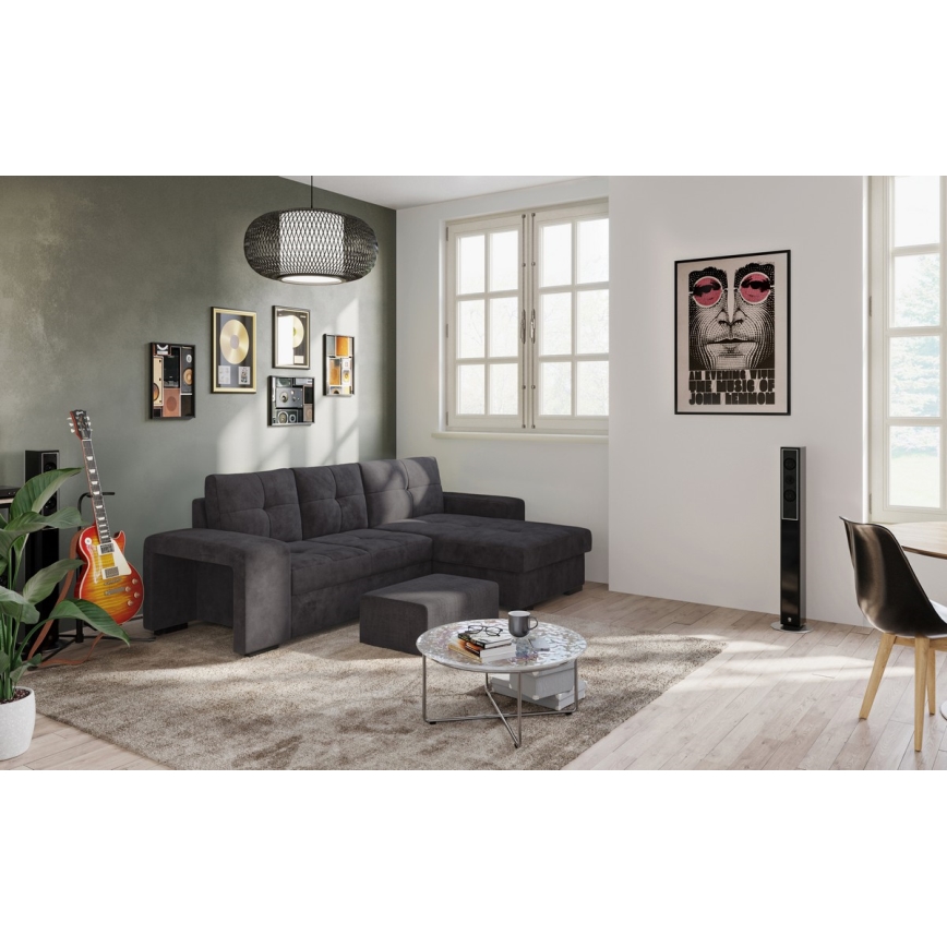 Sofá cama con almacenamiento y puf PALERMO, negro, orientación izquierda
