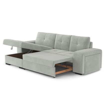 Sofá cama con arcón y puf PALERMO, gris claro, izquierdo