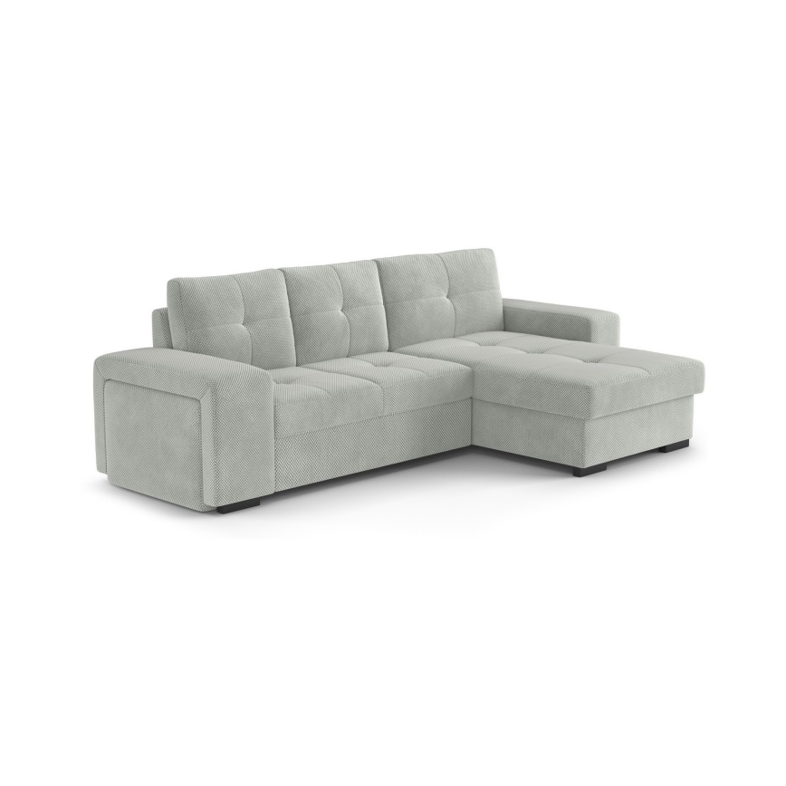 Sofá cama con arcón y puf PALERMO gris claro, versión derecha