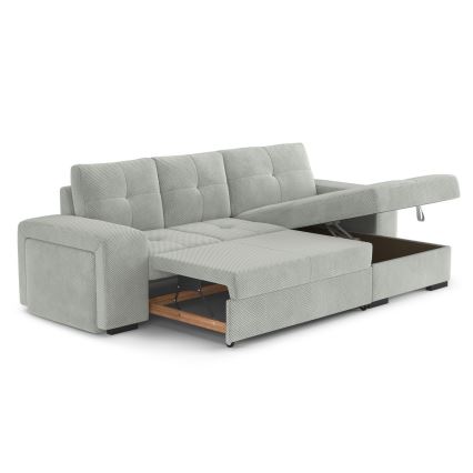 Sofá cama con arcón y puf PALERMO gris claro, versión derecha
