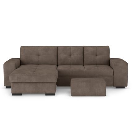 Sofá cama con arcón y puf PALERMO, marrón, versión izquierda