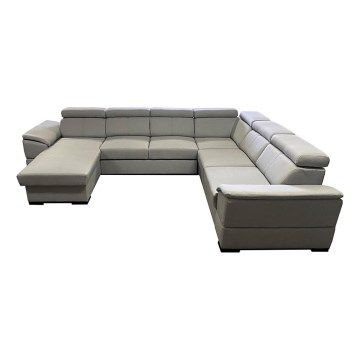 Sofá cama con chaiselongue en forma de U con almacenamiento GRANADA gris claro