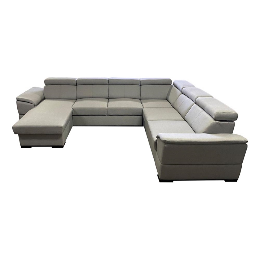 Sofá cama con chaiselongue en forma de U con almacenamiento GRANADA gris claro