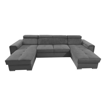 Sofá cama con chaiselongue en forma de U universal con espacio de almacenamiento SALVADA gris oscuro