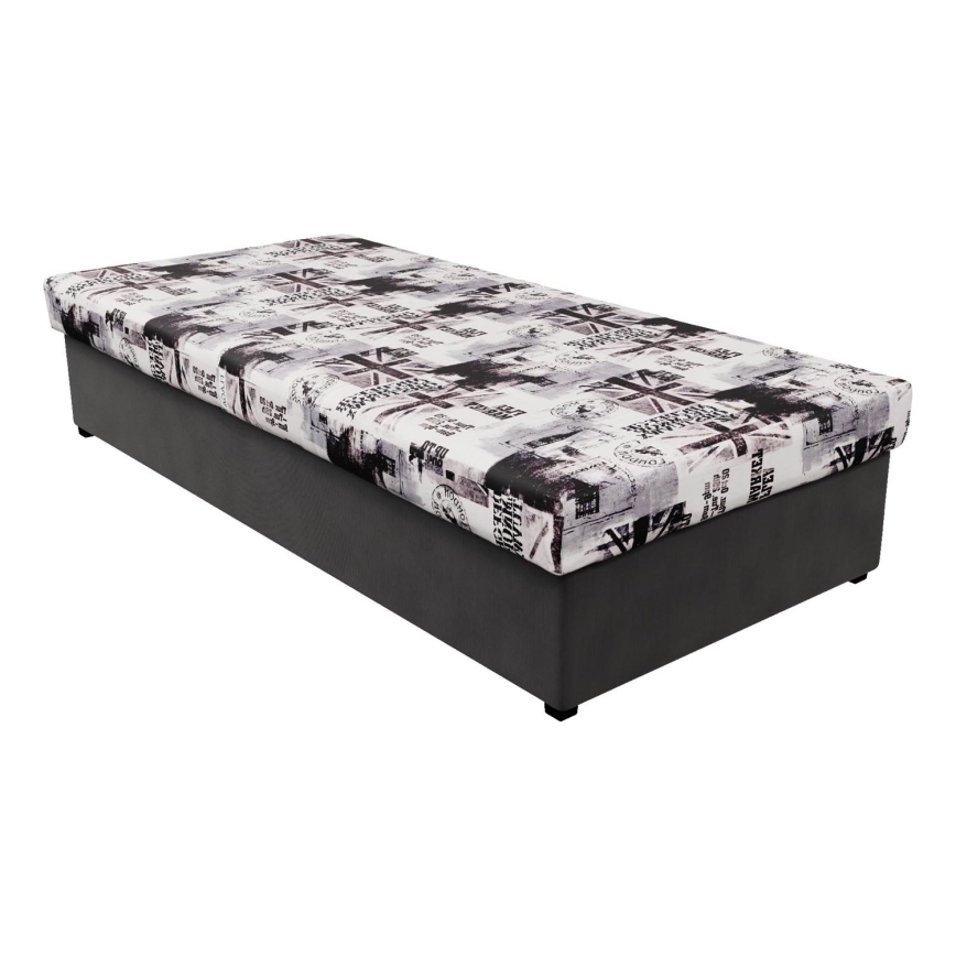 Sofá cama con colchón de muelles y espacio de almacenamiento NOE 90x200 gris/negro