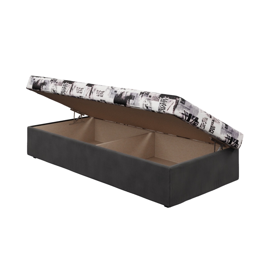 Sofá cama con colchón de muelles y espacio de almacenamiento NOE 90x200 gris/negro