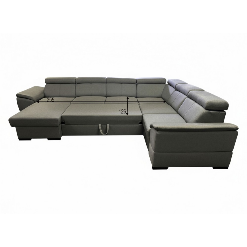 Sofá cama extensible con esquina reversible en U y arcón de almacenamiento GRANADA, gris oscuro