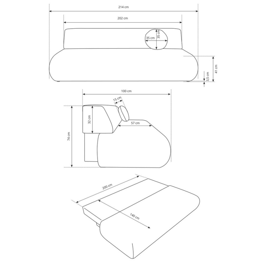 Sofá cama convertible de 3 plazas con espacio de almacenamiento PRATO beige