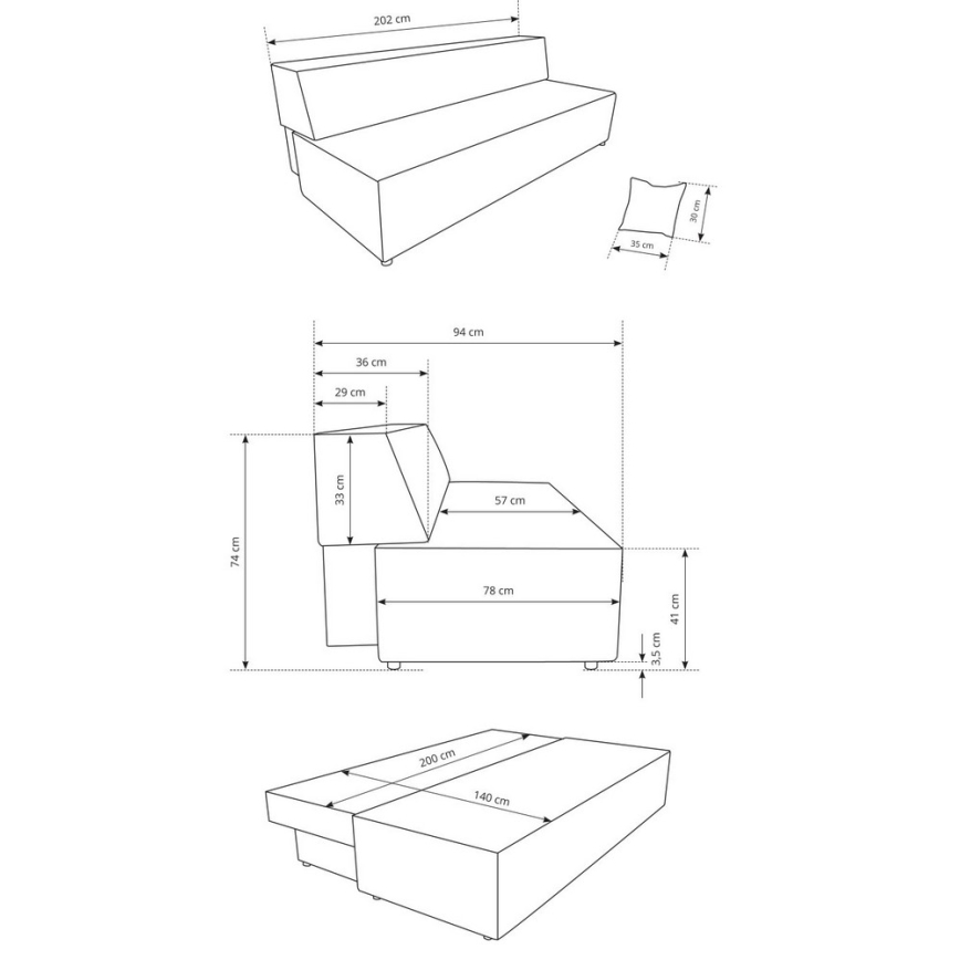 Sofá cama convertible de 3 plazas con espacio de almacenamiento TERAMO beige