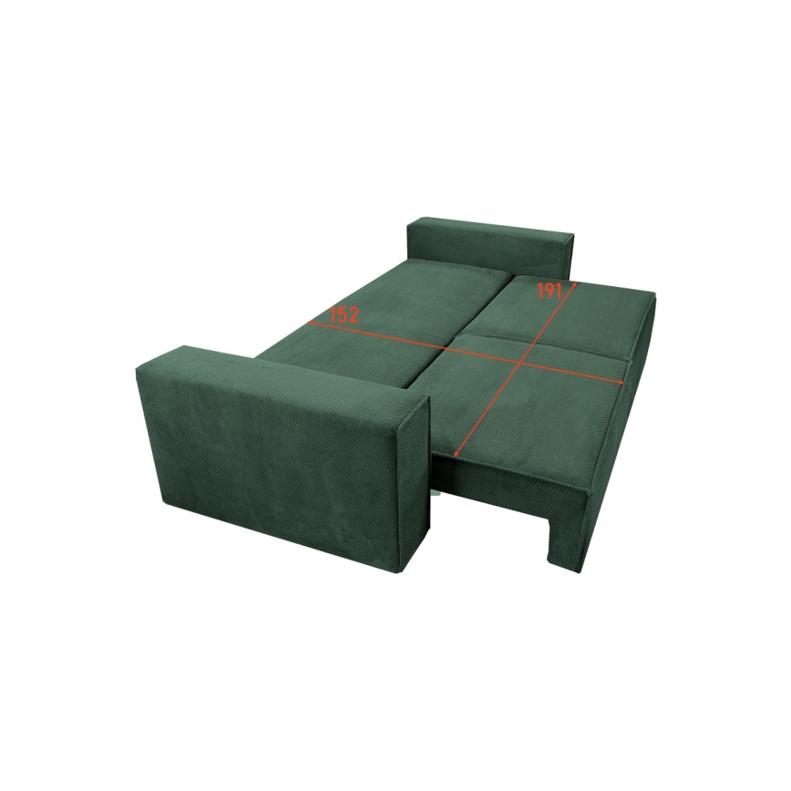 Sofá cama de tres plazas con almacenamiento RONDA verde