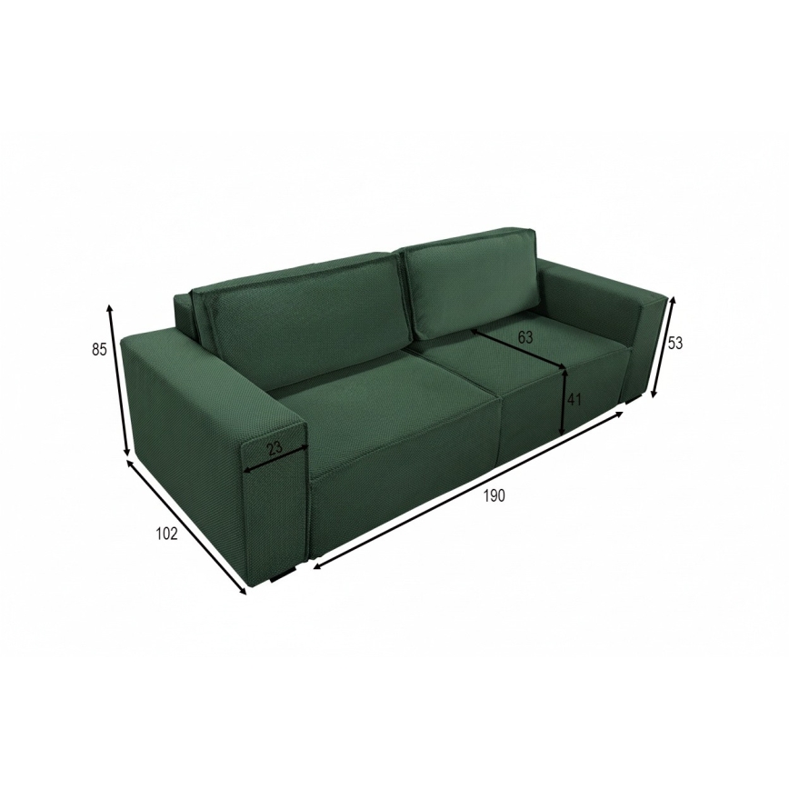 Sofá cama de tres plazas con arcón RONDA verde