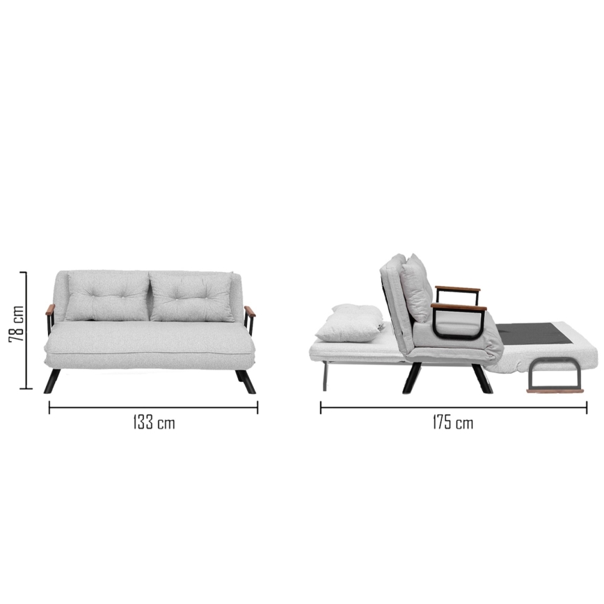 Sofá cama desplegable de 2 plazas QIRA, gris