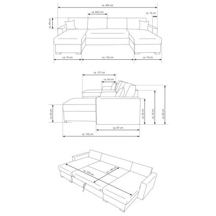 Sofá cama en U con espacio de almacenaje JANISE, gris