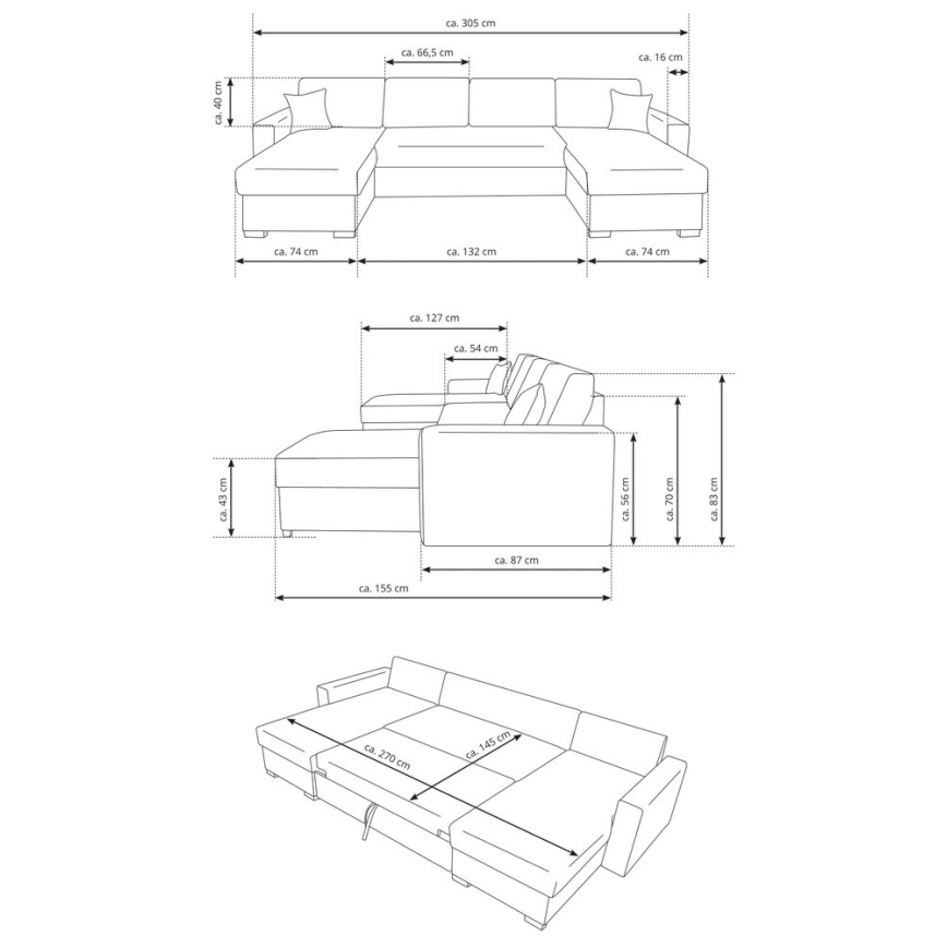 Sofá cama en U con espacio de almacenaje JANISE, gris
