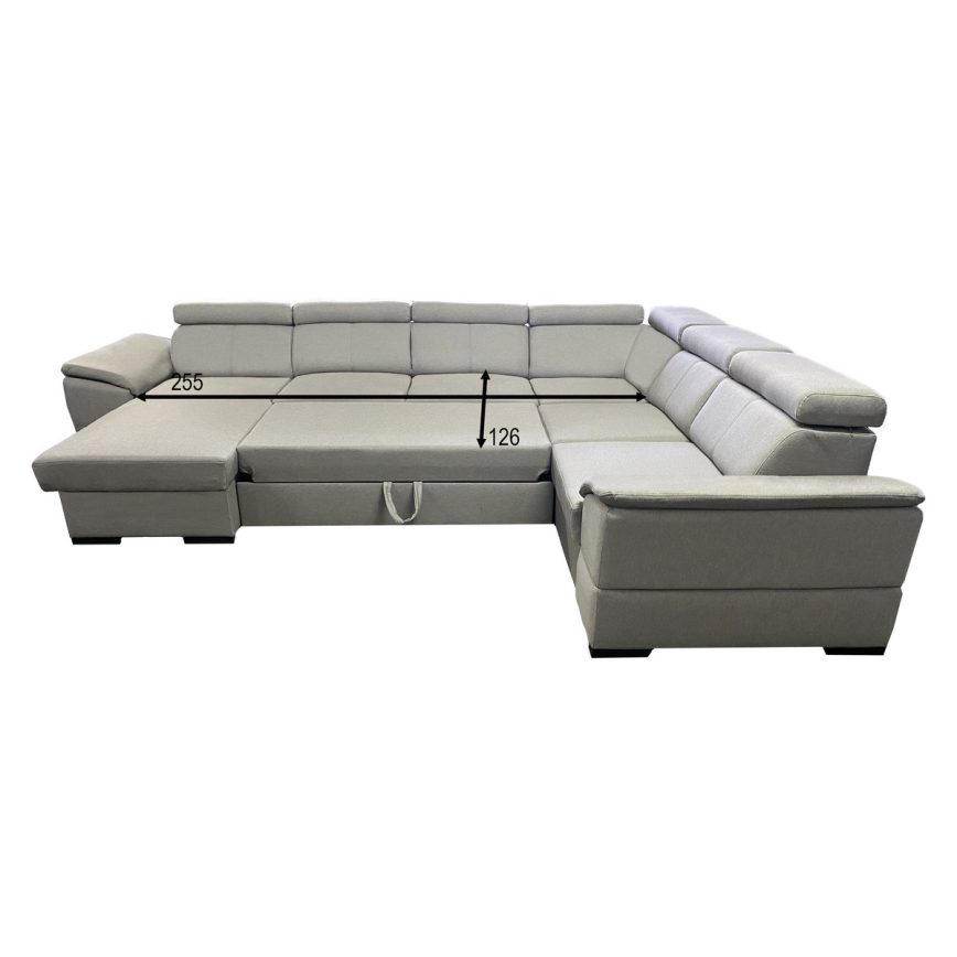 Sofá cama seccional en U con esquina reversible y almacenamiento integrado GRANADA, gris claro