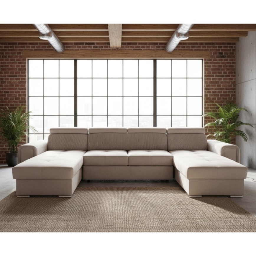 Sofá cama en U con rincón reversible y arcón de almacenamiento SALVADA beige