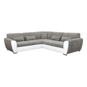 Sofá cama esquinero con almacenamiento en L VISEU, orientación izquierda, gris/blanco