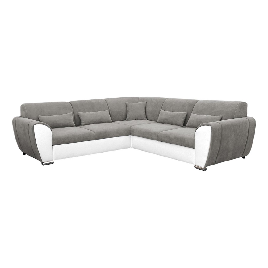 Sofá cama esquinero con almacenamiento en L VISEU, orientación izquierda, gris/blanco