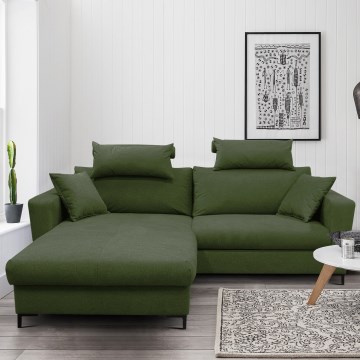 Sofá cama esquinero con arcón en L HORTA, izquierdo, verde