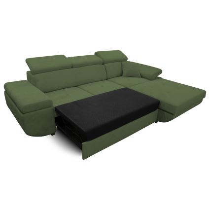 Sofá cama esquinero en L con arcón de almacenaje CASTELO, orientación derecha, verde